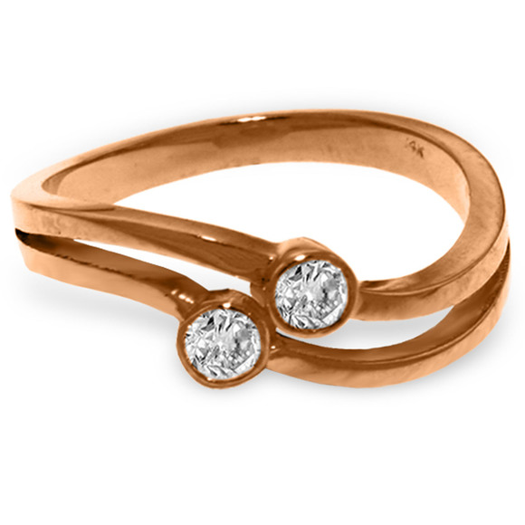 14K. SOLID GOLD RING WITH 0.20 CT. NATURAL DIAMONDS (Rose Gold) - Picture 2 of 2